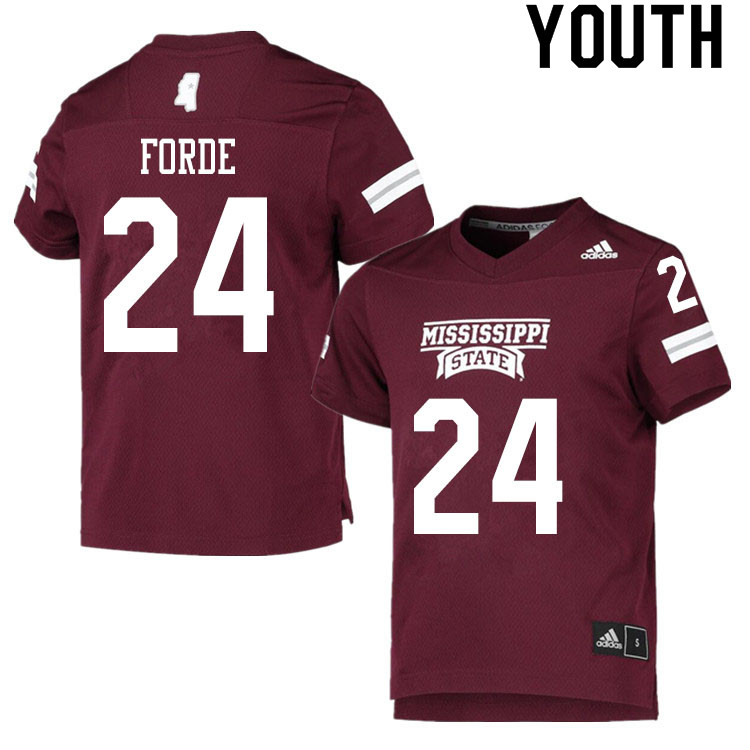 Youth #24 Christian Forde Mississippi State Bulldogs College Football Jerseys Sale-Maroon - Click Image to Close